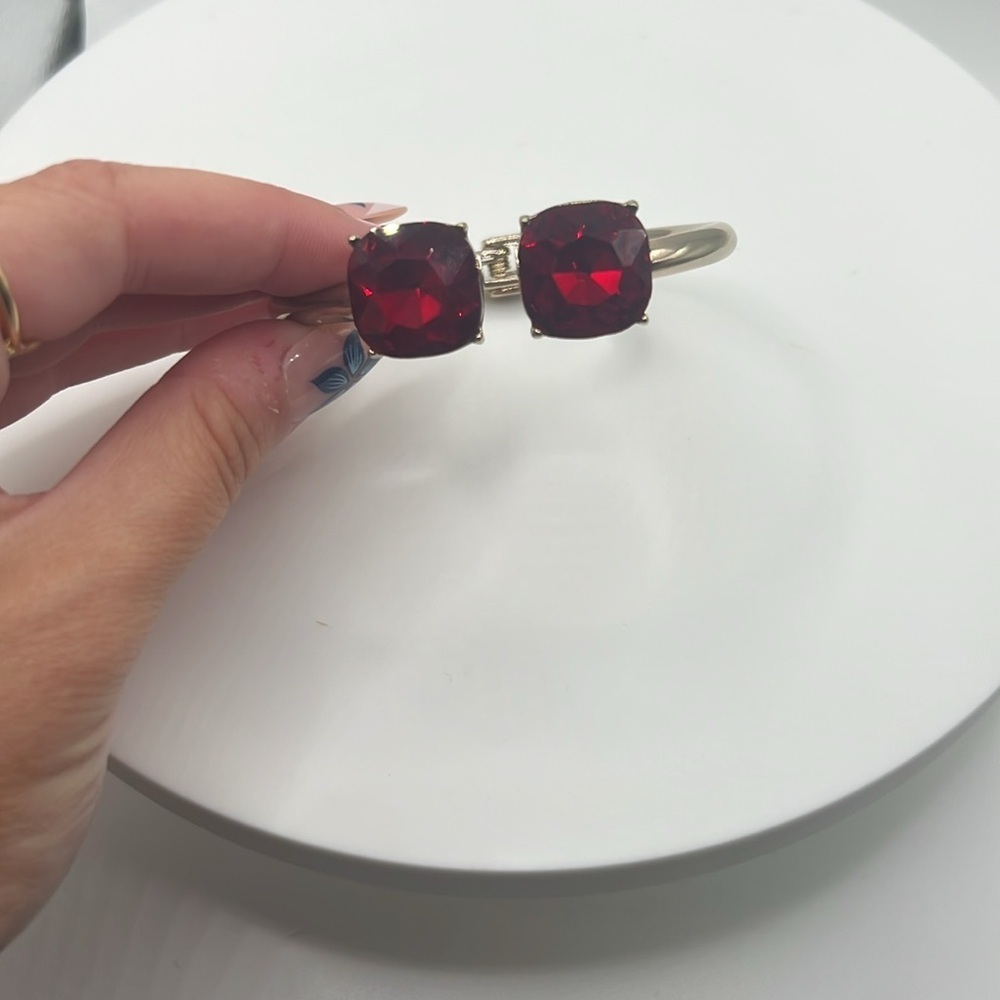 1352. Cara New York Gold Bracelet with Red Gemstones Hinge Closure - Picture 1 of 7